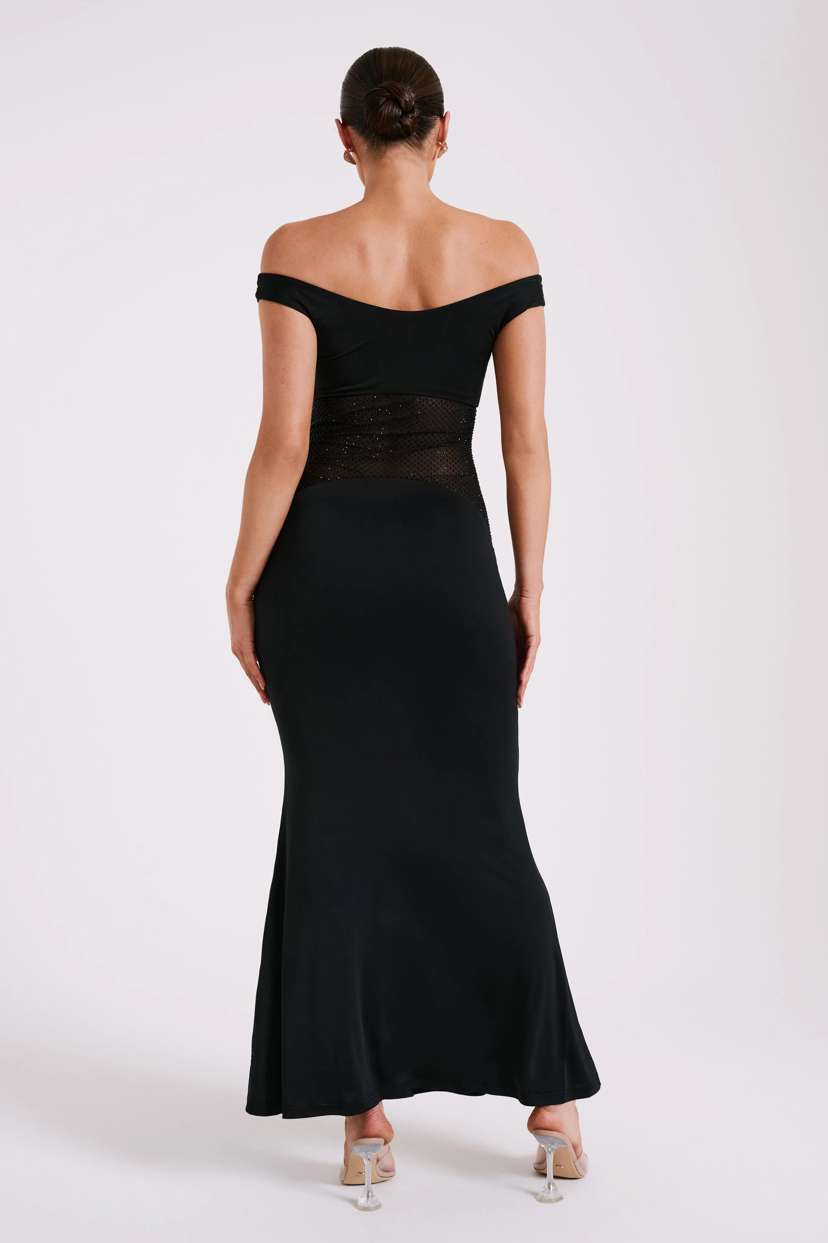 Black Maxi Dress with Diamante Embellishments by Desmond Slinky