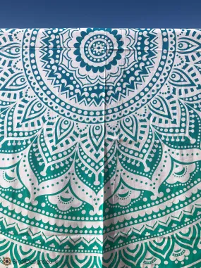 Extra Large Cotton Throw with Turquoise Mandala Pattern