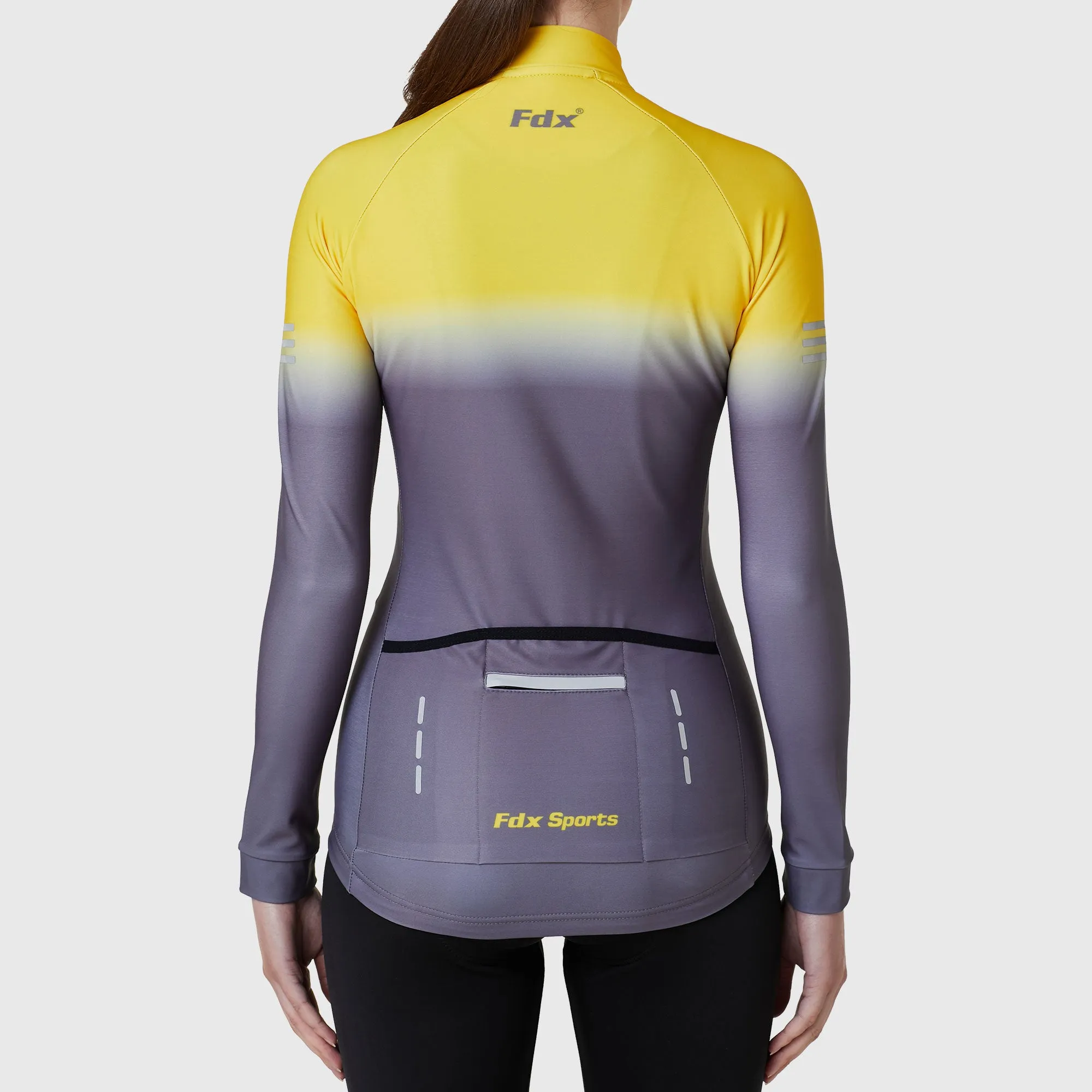 Fdx Duo Women's & Girl's Yellow / Grey Thermal Roubaix Long Sleeve Cycling Jersey