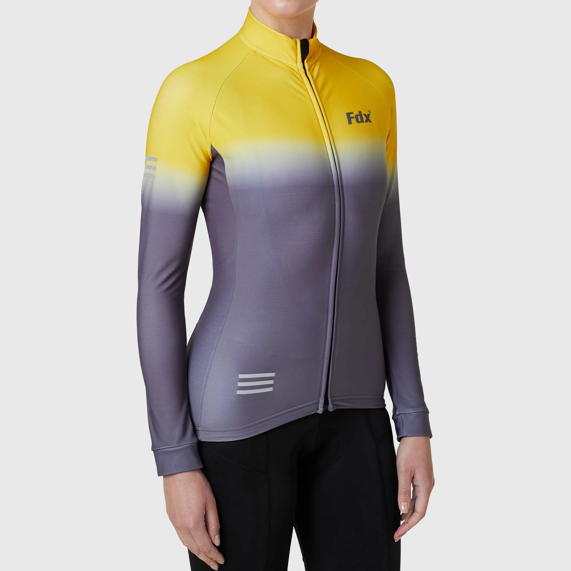 Fdx Duo Women's & Girl's Yellow / Grey Thermal Roubaix Long Sleeve Cycling Jersey