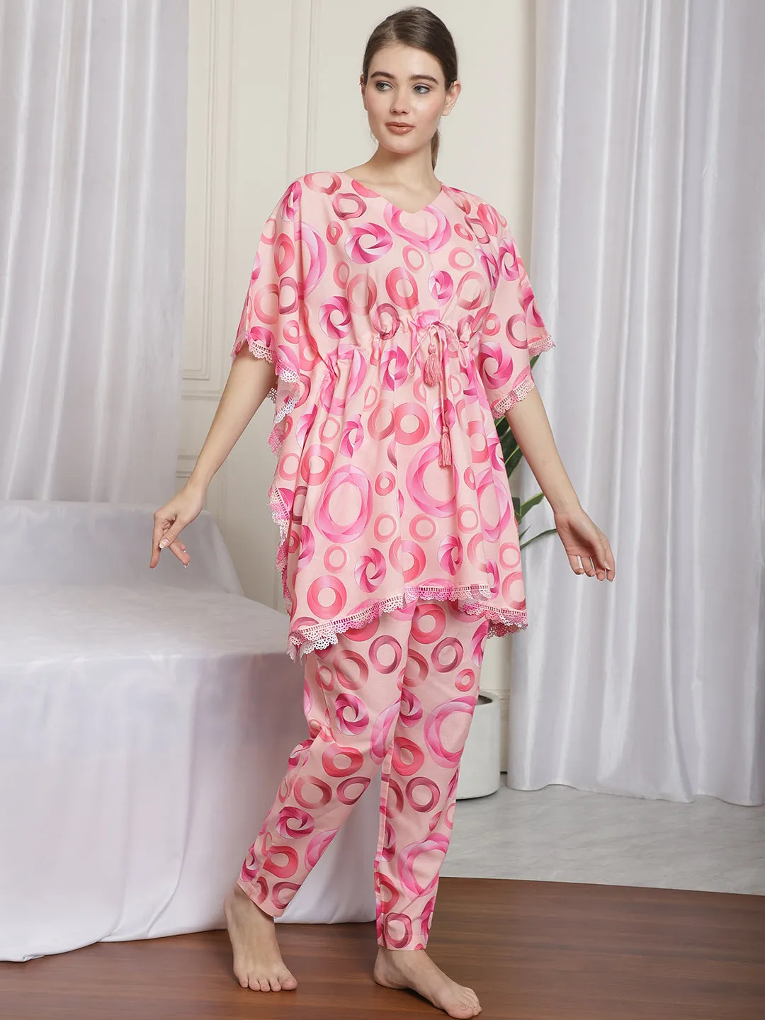 GEOMETRIC PRINTED RAYON CO-ORD SET WITH TROUSERS