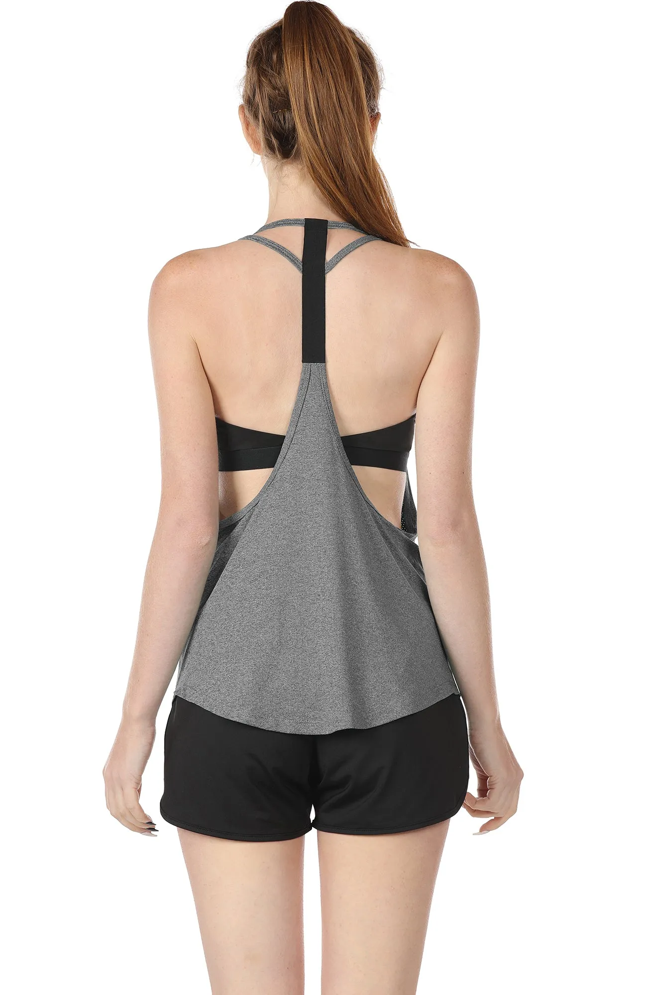 icyzone Workout Tank Tops with Built in Bra - Women's Strappy Athletic Yoga Tops, Running Exercise Gym Shirts