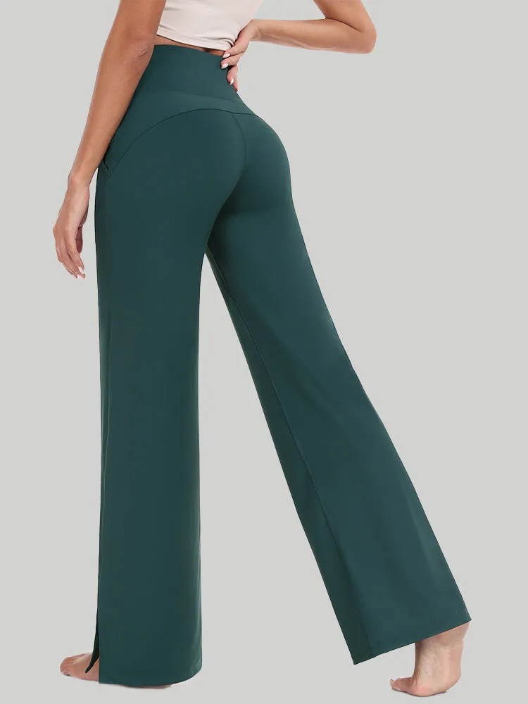 IUGA High Waisted Side Slit Wide Leg Yoga Pants With Pockets