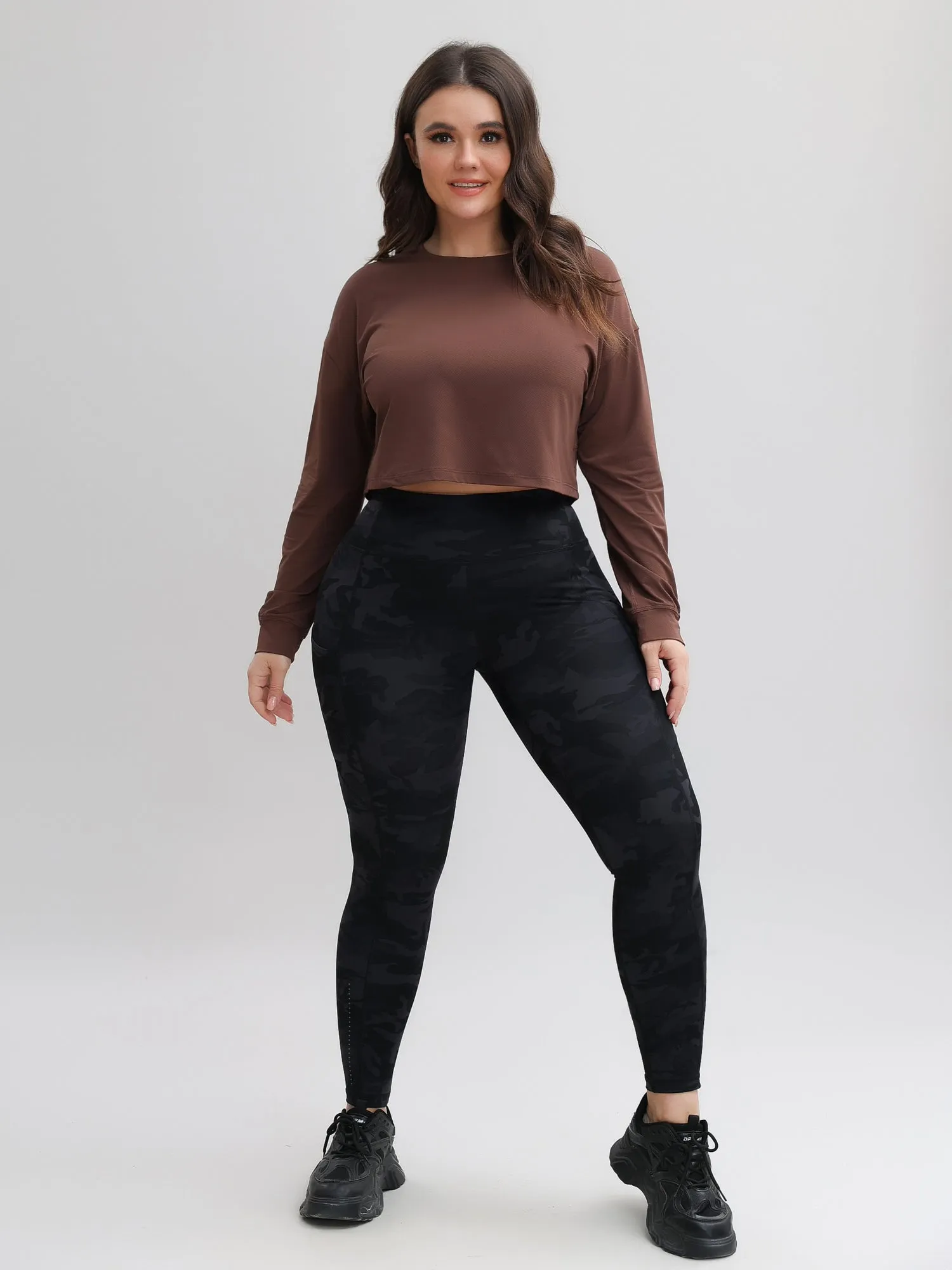 Jacquard Outdoor Sports Long-Sleeve Crop Top