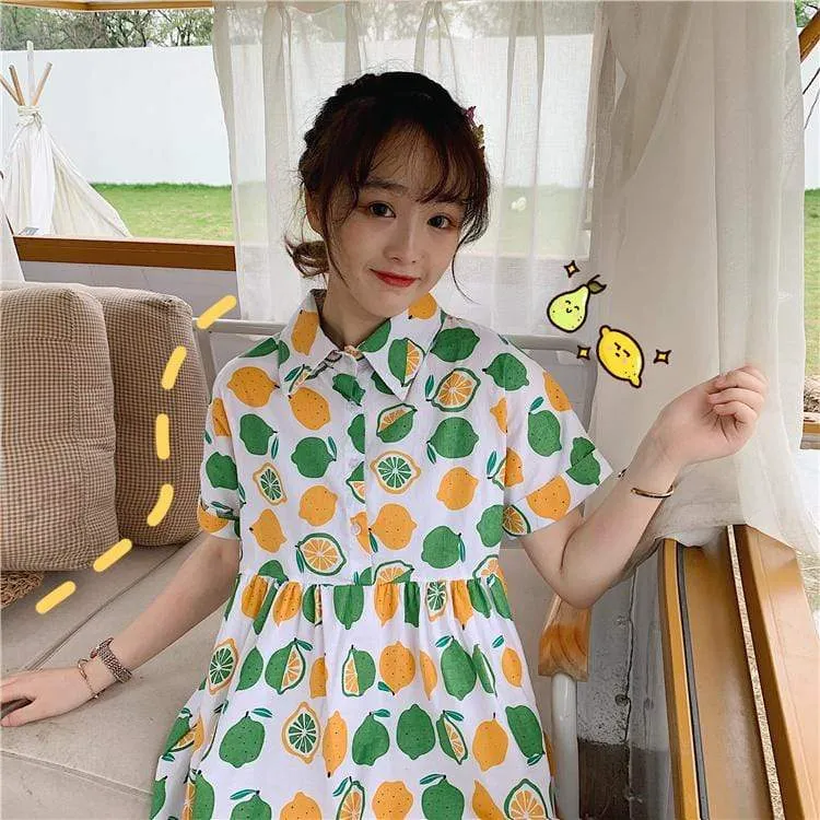 Kawaii Fruit Printed Short Sleeved Dress