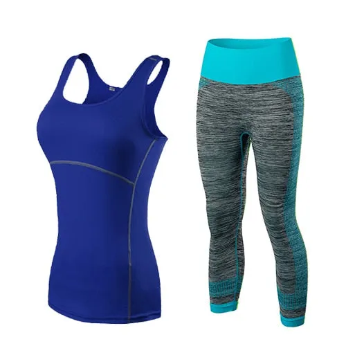 Ladies Sports Running Cropped Top 3/4 Leggings Yoga Gym Training Set