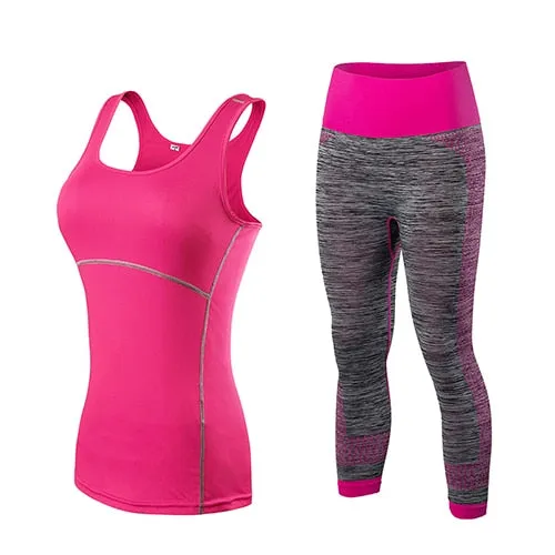 Ladies Sports Running Cropped Top 3/4 Leggings Yoga Gym Training Set