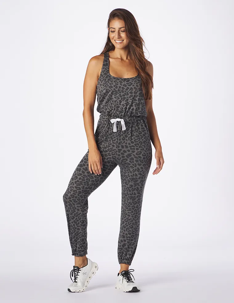 Leisure Jumpsuit: Black Leopard