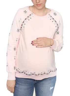 Maternity & Nursing Embroidered  Blouse - Pink