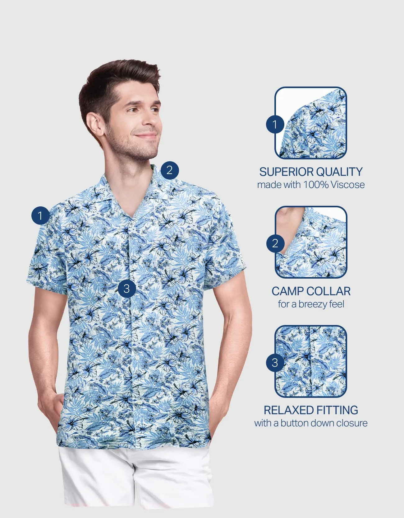 Mio Marino Mens Casual Button-Down Hawaiian Short Sleeve Shirt