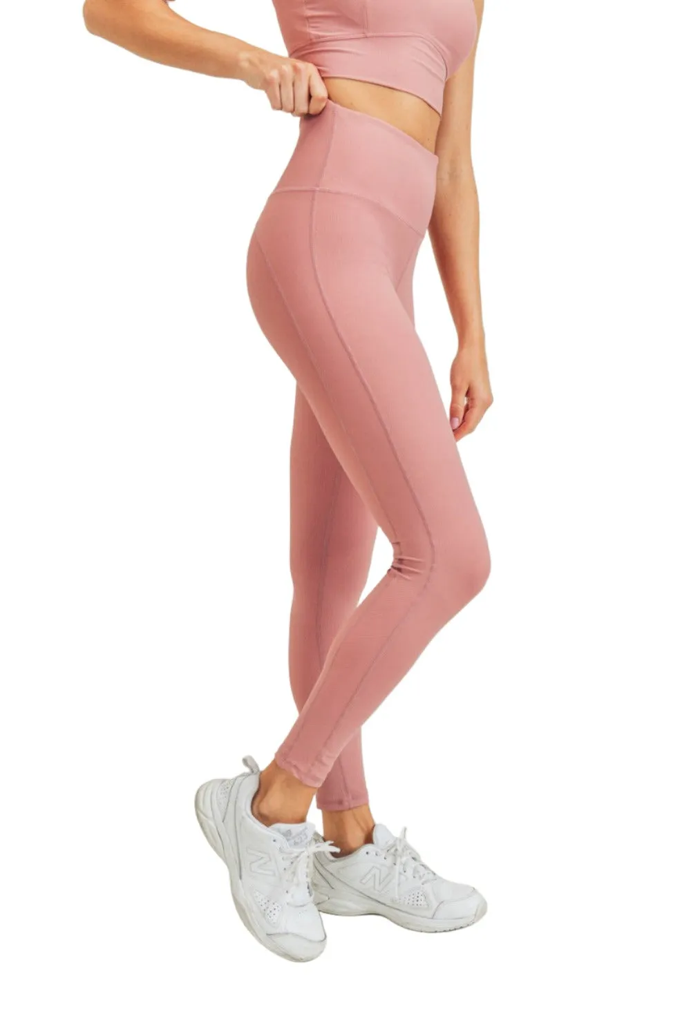 Mono B Micro-Ribbed Lycra-Blend Swoop Back High-Waist Leggings APH3192