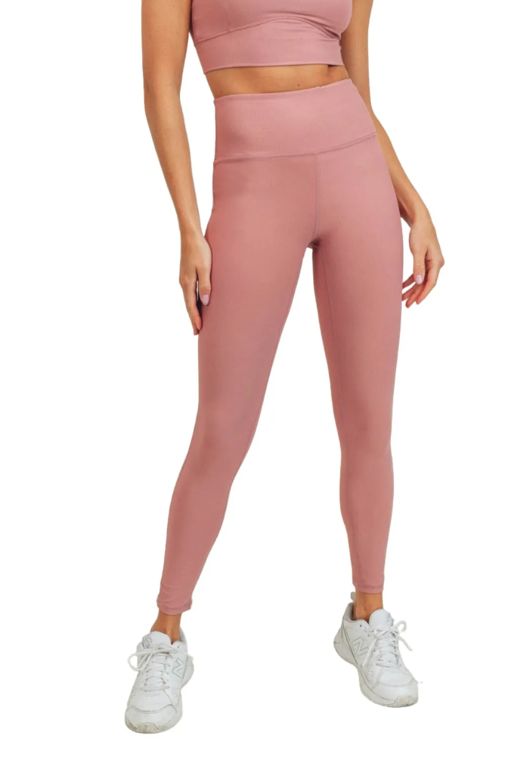 Mono B Micro-Ribbed Lycra-Blend Swoop Back High-Waist Leggings APH3192