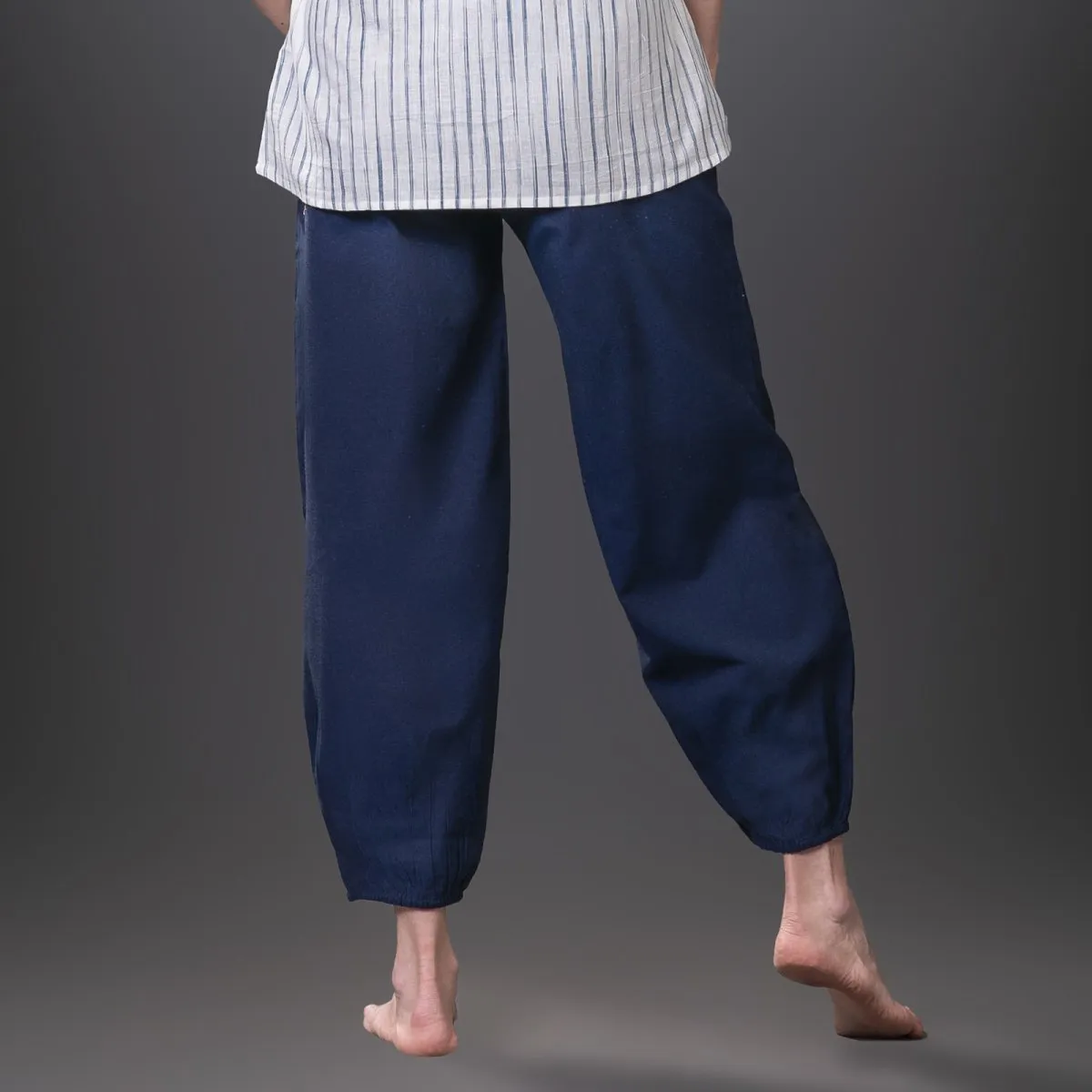 Navy-Blue Handwoven Cotton Yoga Jogger | Athleisure Jogger for Women