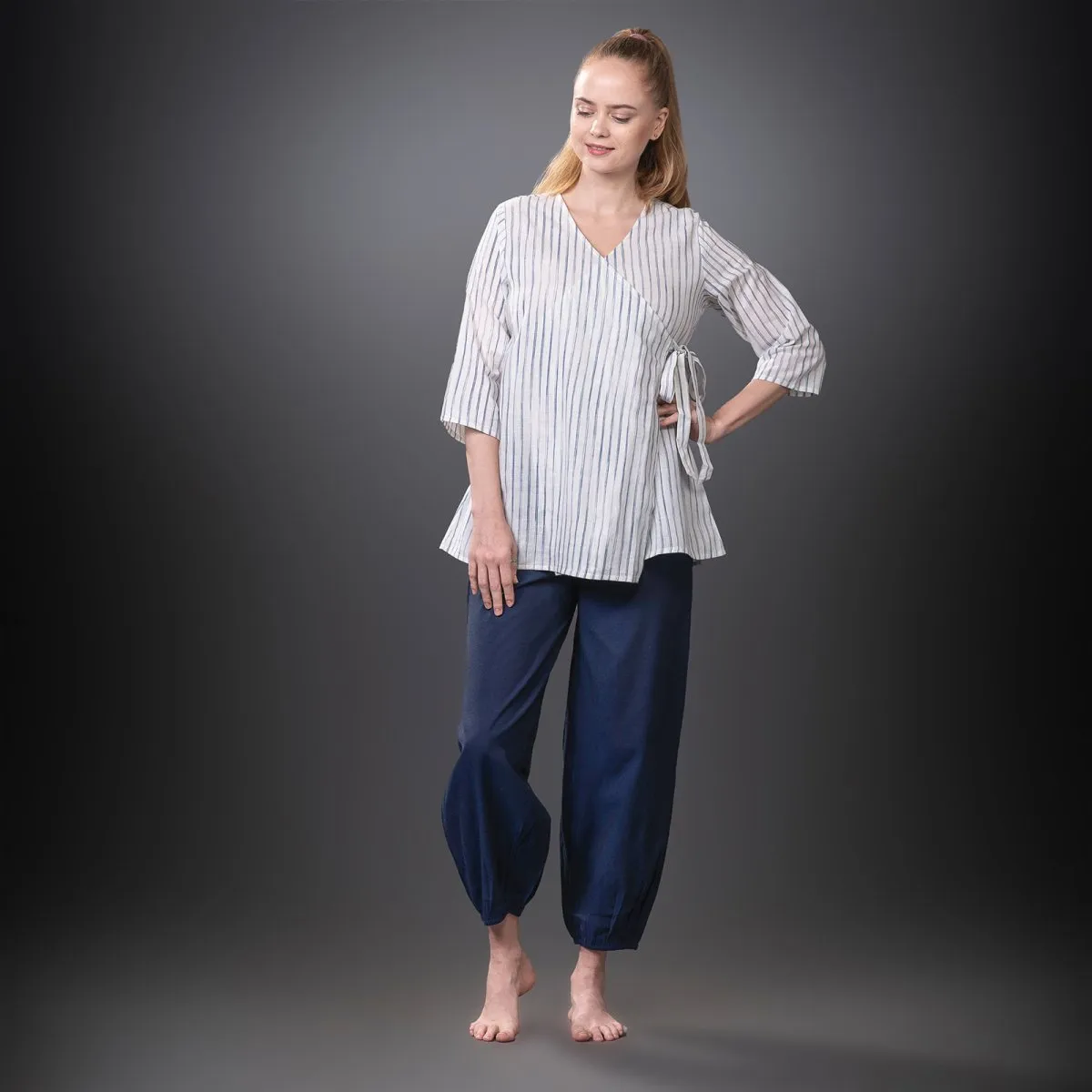 Navy-Blue Handwoven Cotton Yoga Jogger | Athleisure Jogger for Women