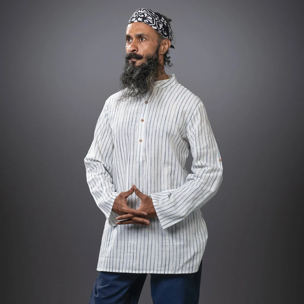 Navy-Stripe Handwoven Cotton Overhead Shirt | Striped Shirt for Men