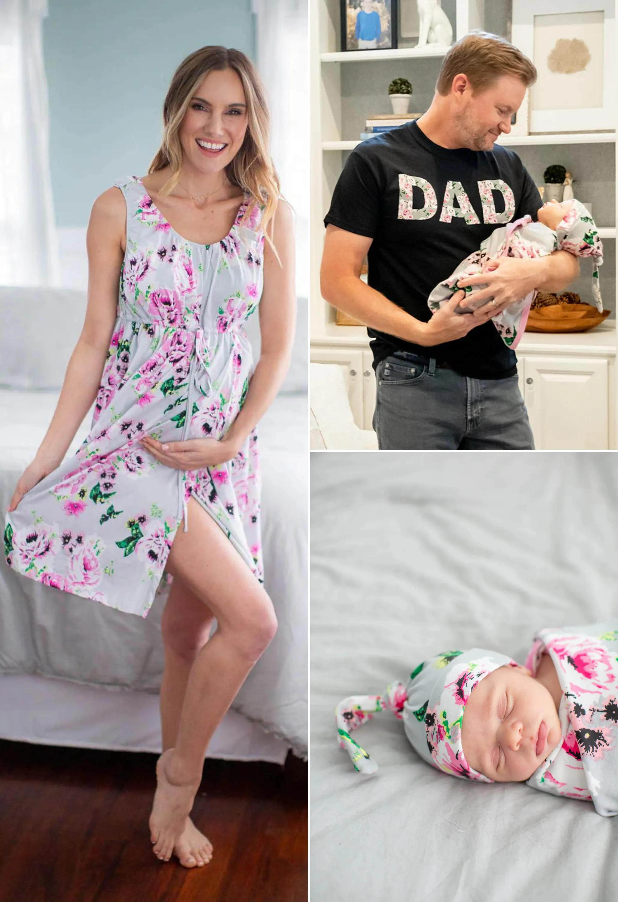 Olivia Labor Gown & Swaddle Set & Dad T Shirt