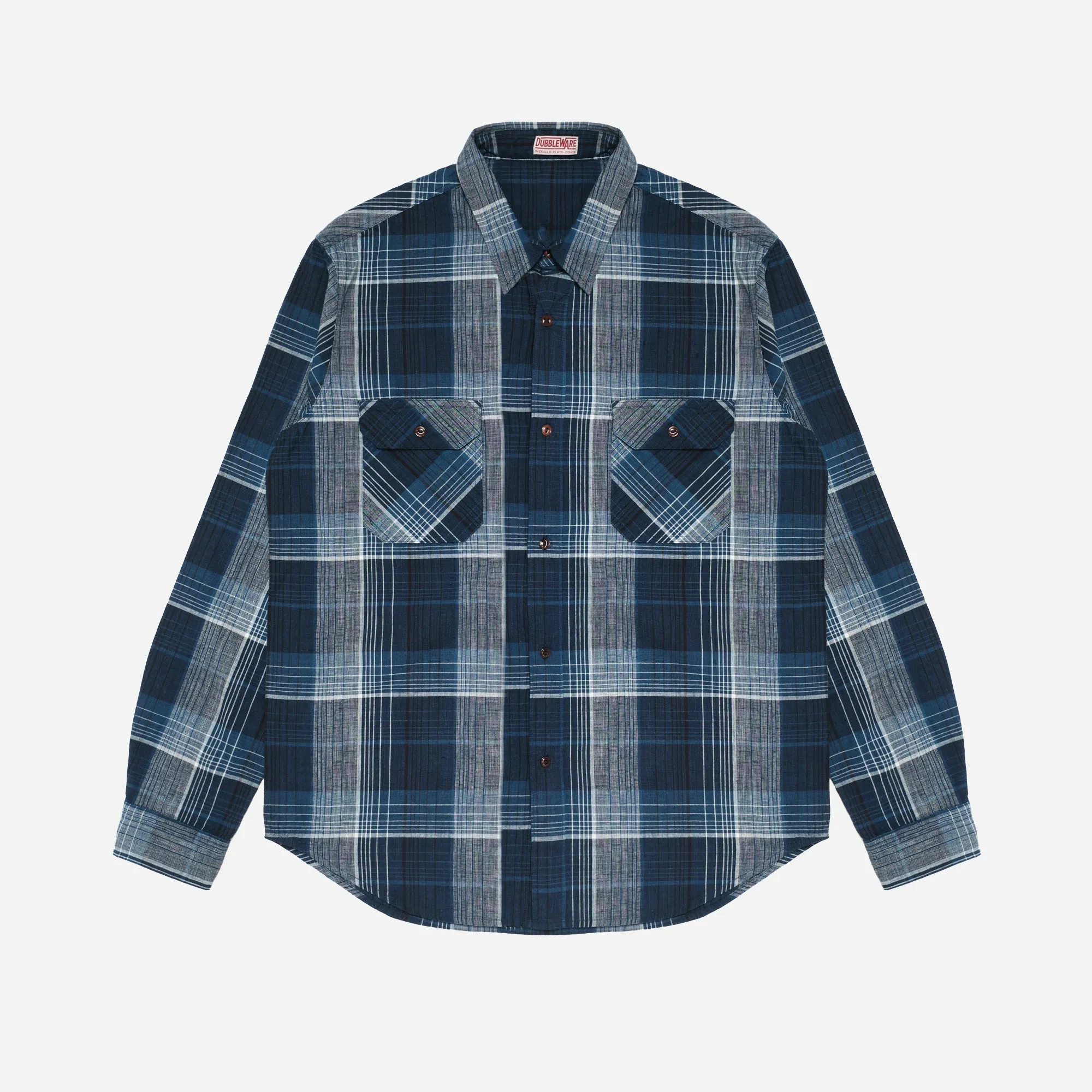 OMBRE PLAID BUTTON DOWN SHIRT MADE IN ITALY - NAVY/BLUE CHECK