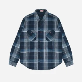 OMBRE PLAID BUTTON DOWN SHIRT MADE IN ITALY - NAVY/BLUE CHECK