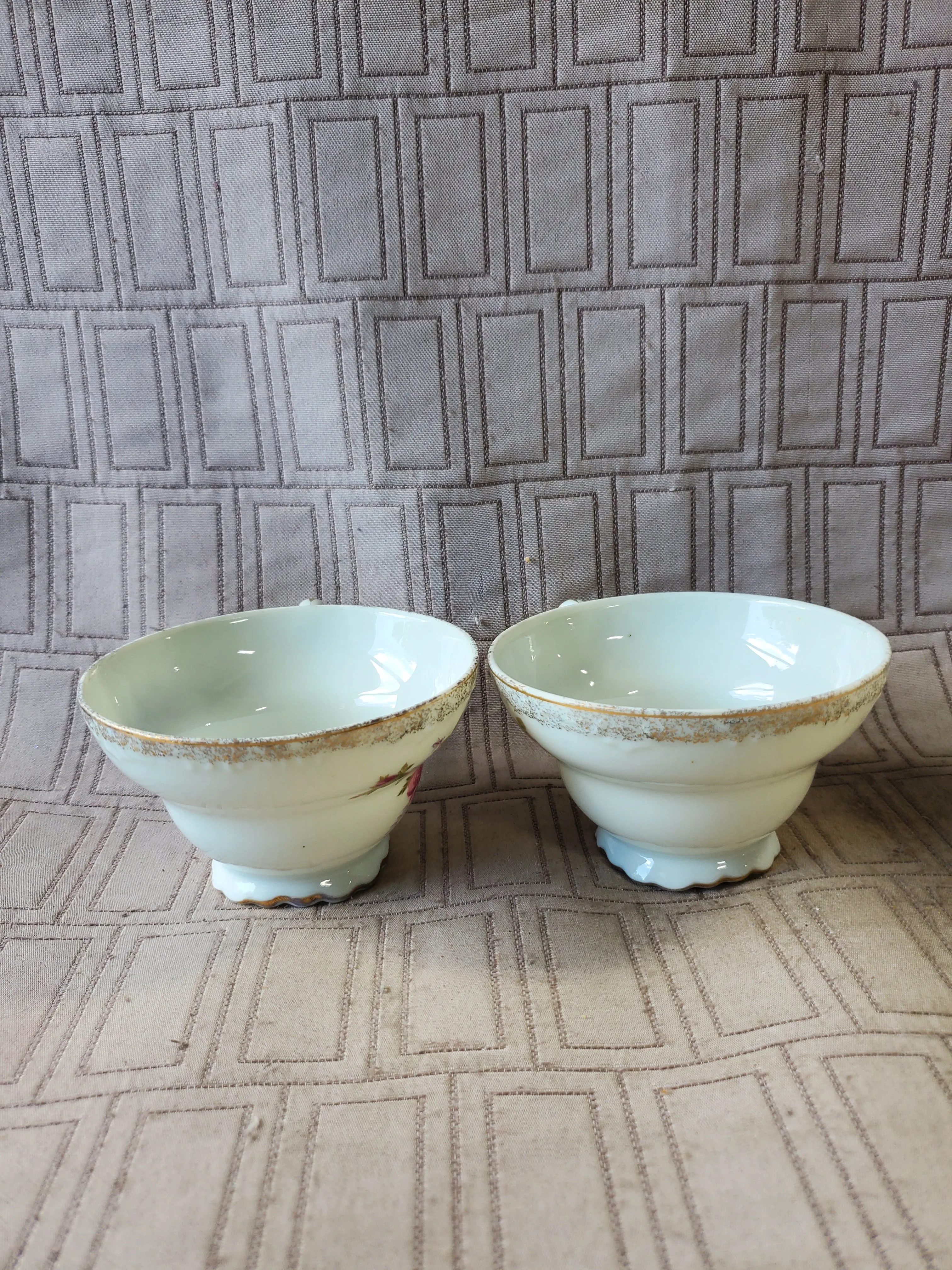 Pair of White and Pink Floral Teacup and Saucer Sets