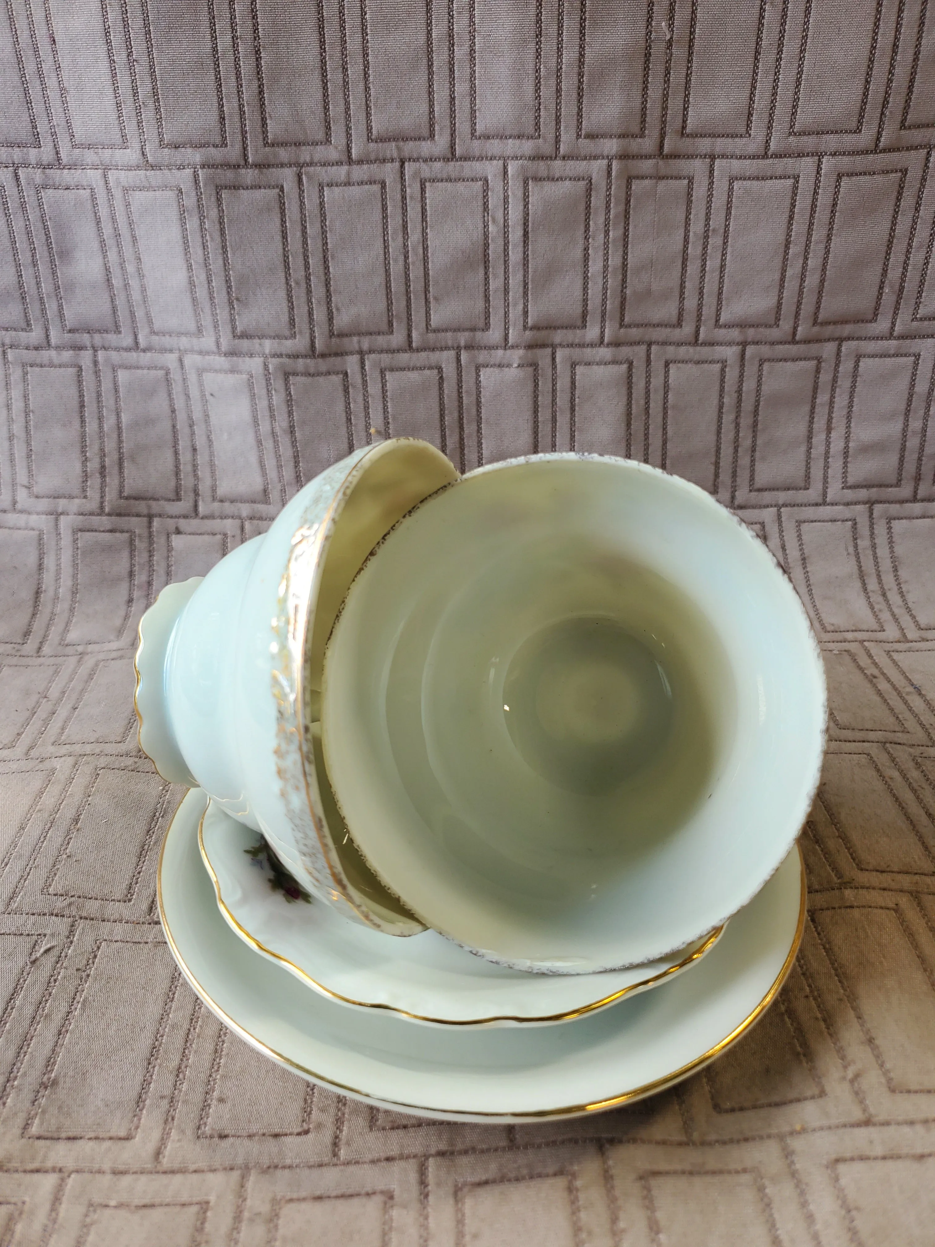 Pair of White and Pink Floral Teacup and Saucer Sets