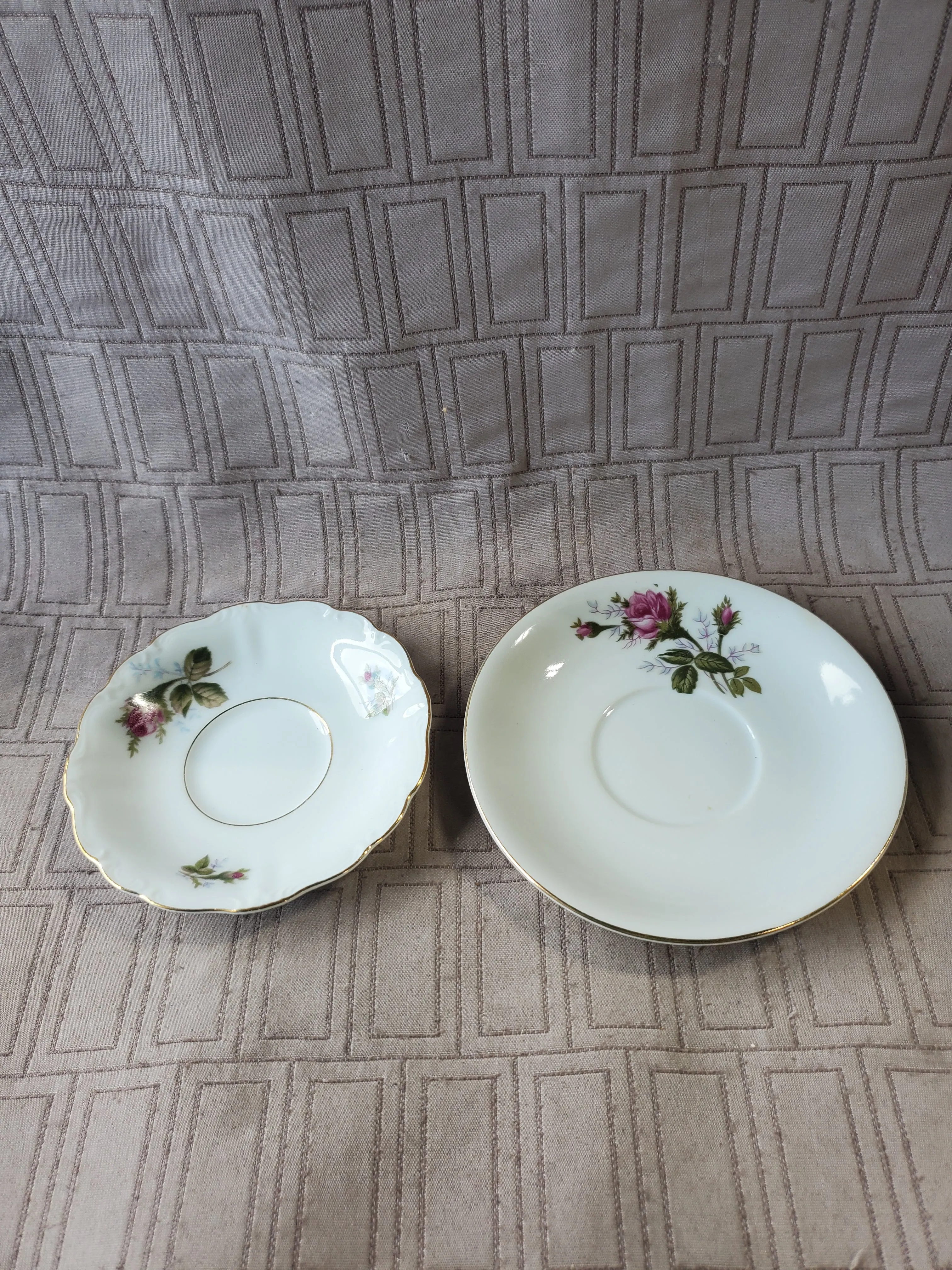 Pair of White and Pink Floral Teacup and Saucer Sets