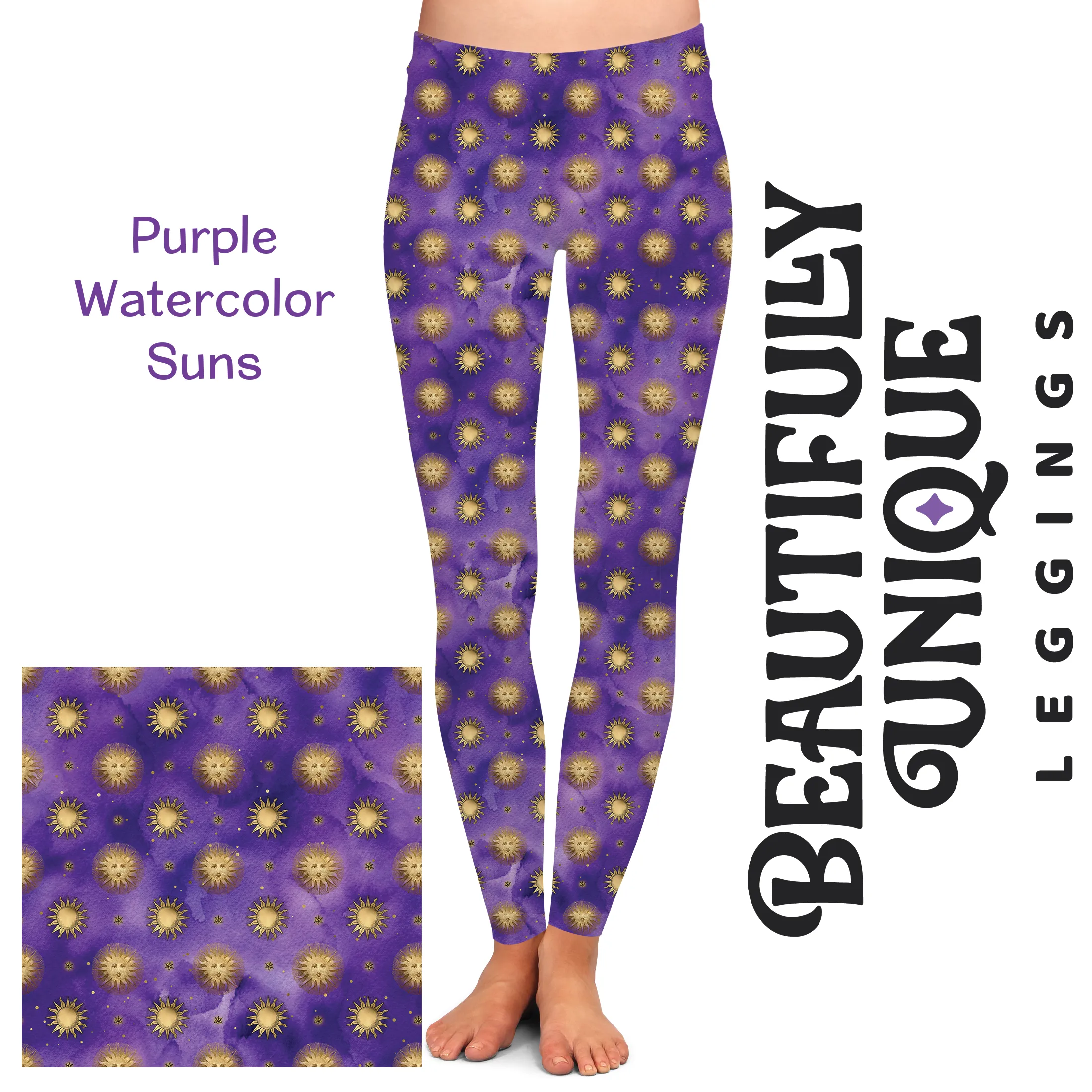 Purple Watercolor Suns - High-quality Handcrafted Vibrant Leggings