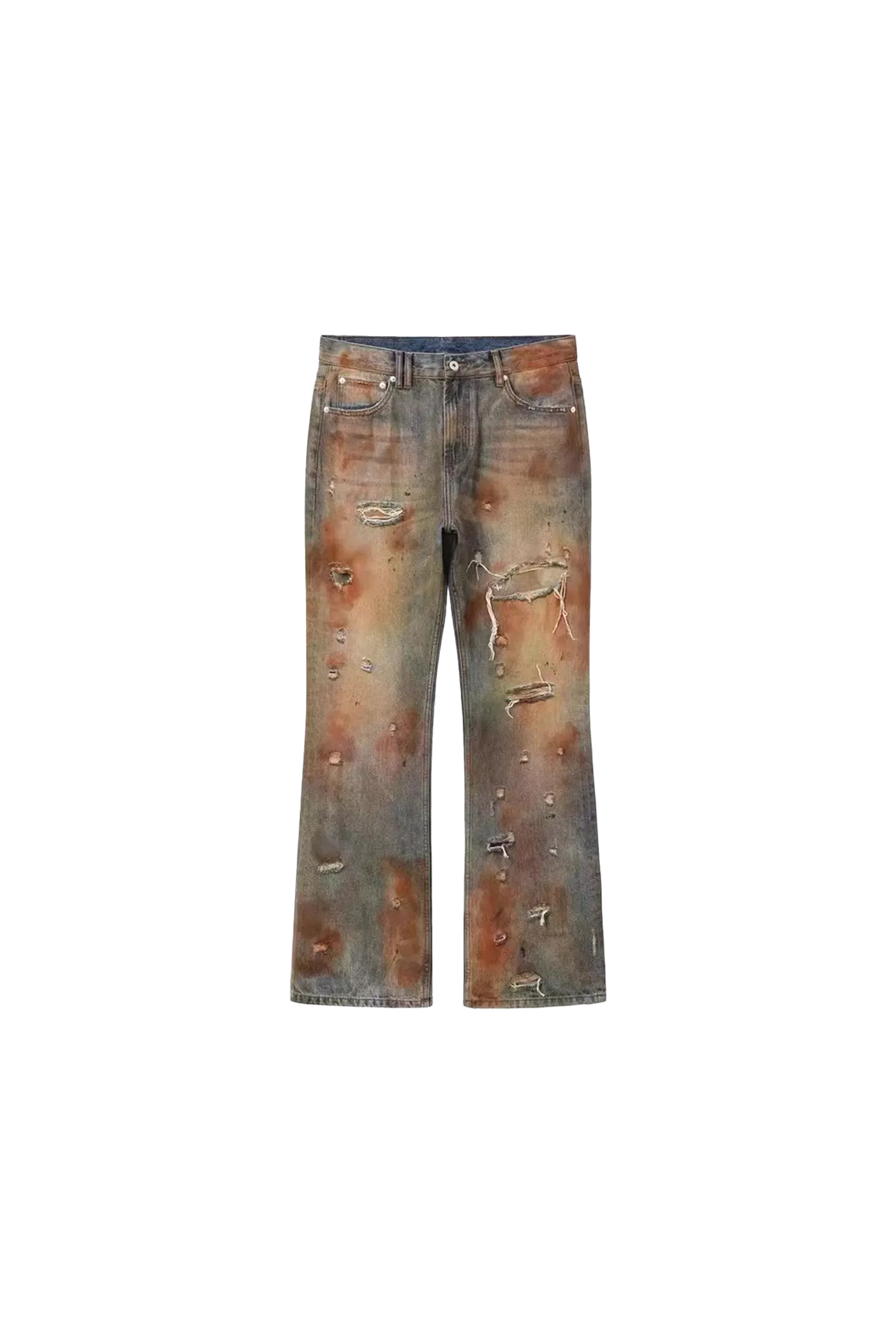 REGEN ZONE Heavy Distressed Dirty Blood Stains Nostalgic Damaged Flared Jeans