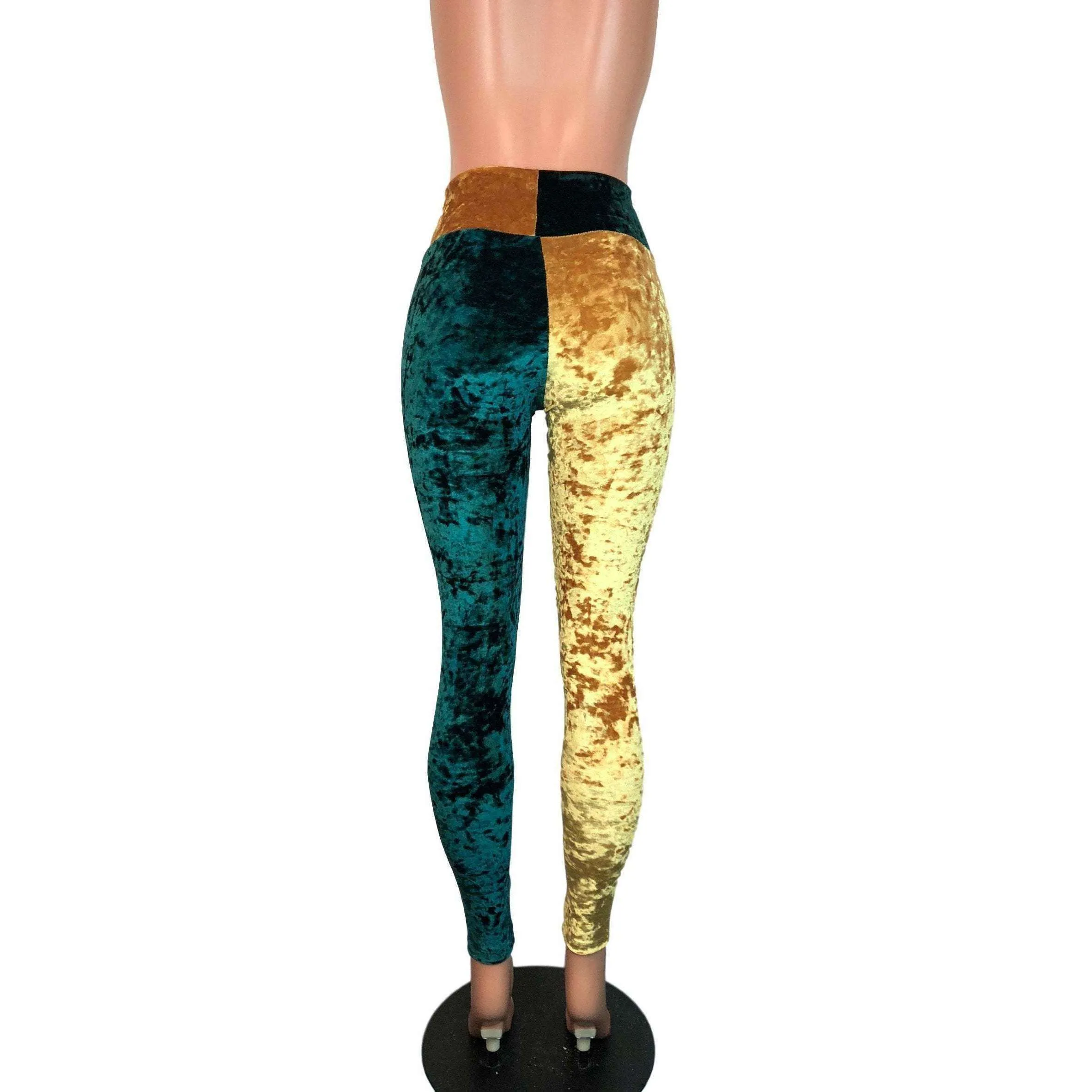 *Sample - Green & Gold Sports Team Crushed Velvet High Waist Leggings Pants - Final Sale