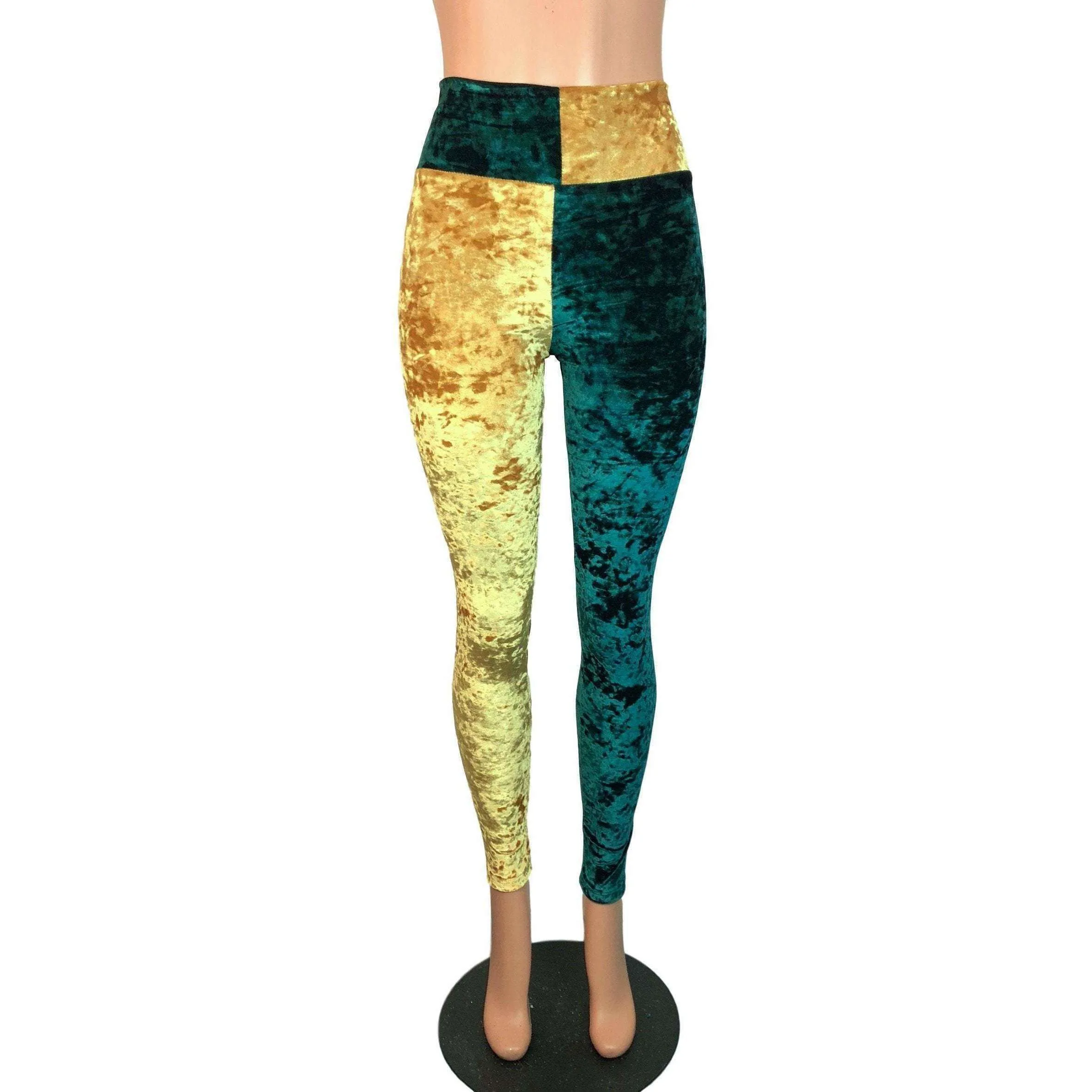 *Sample - Green & Gold Sports Team Crushed Velvet High Waist Leggings Pants - Final Sale