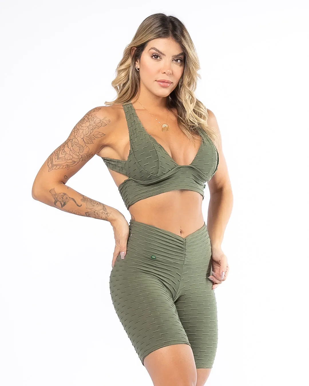 Scrunch Booty Olive V-Waist Bike Shorts