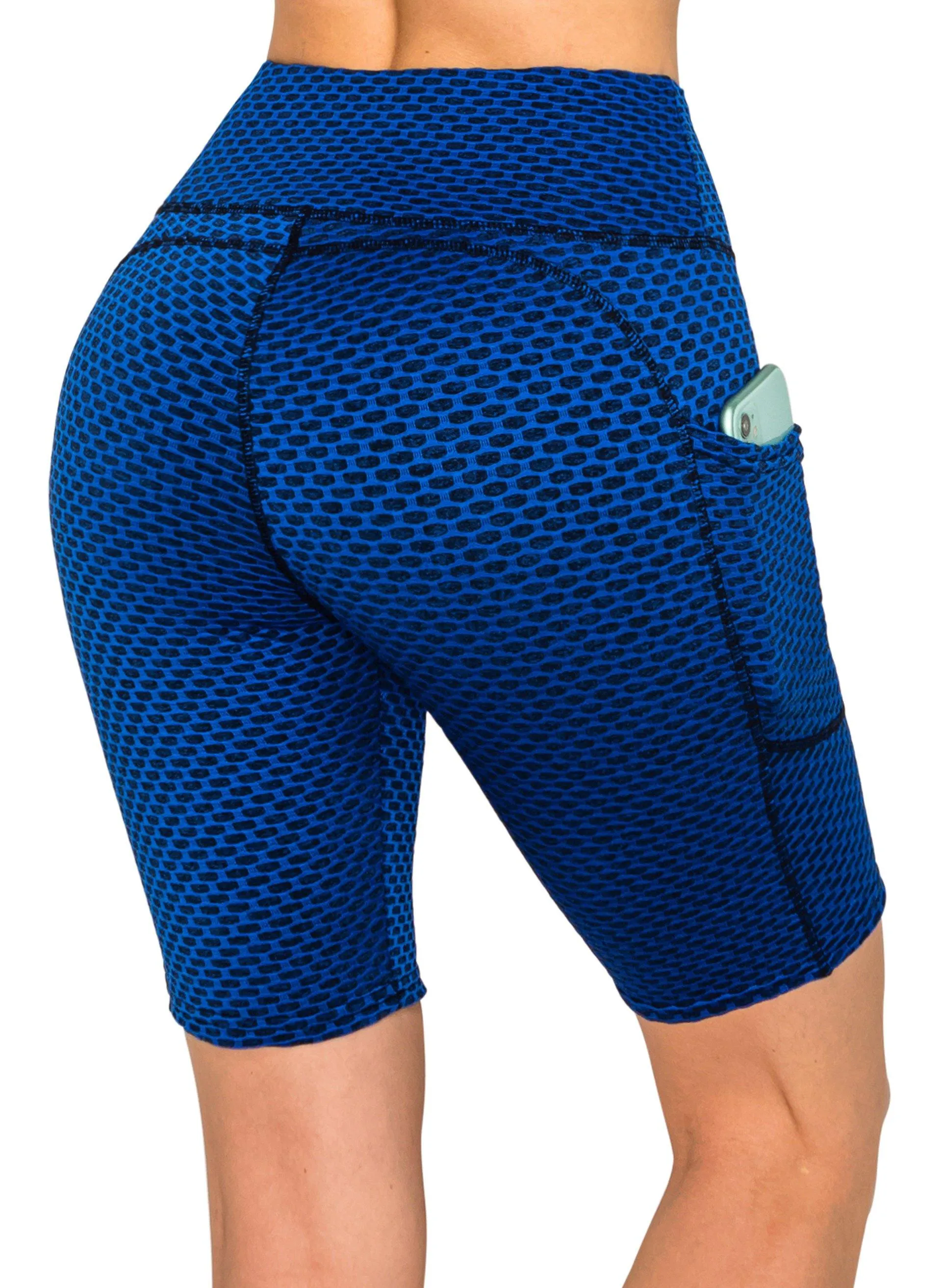 Textured 3D Booty Bike Shorts - High Waist Compression Slimming Butt Lift Checkered Biker Shorts with Pockets