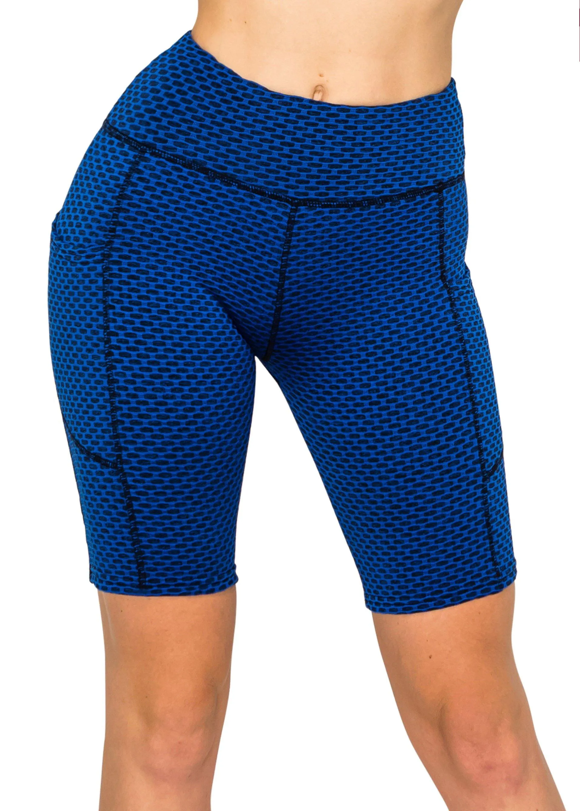 Textured 3D Booty Bike Shorts - High Waist Compression Slimming Butt Lift Checkered Biker Shorts with Pockets