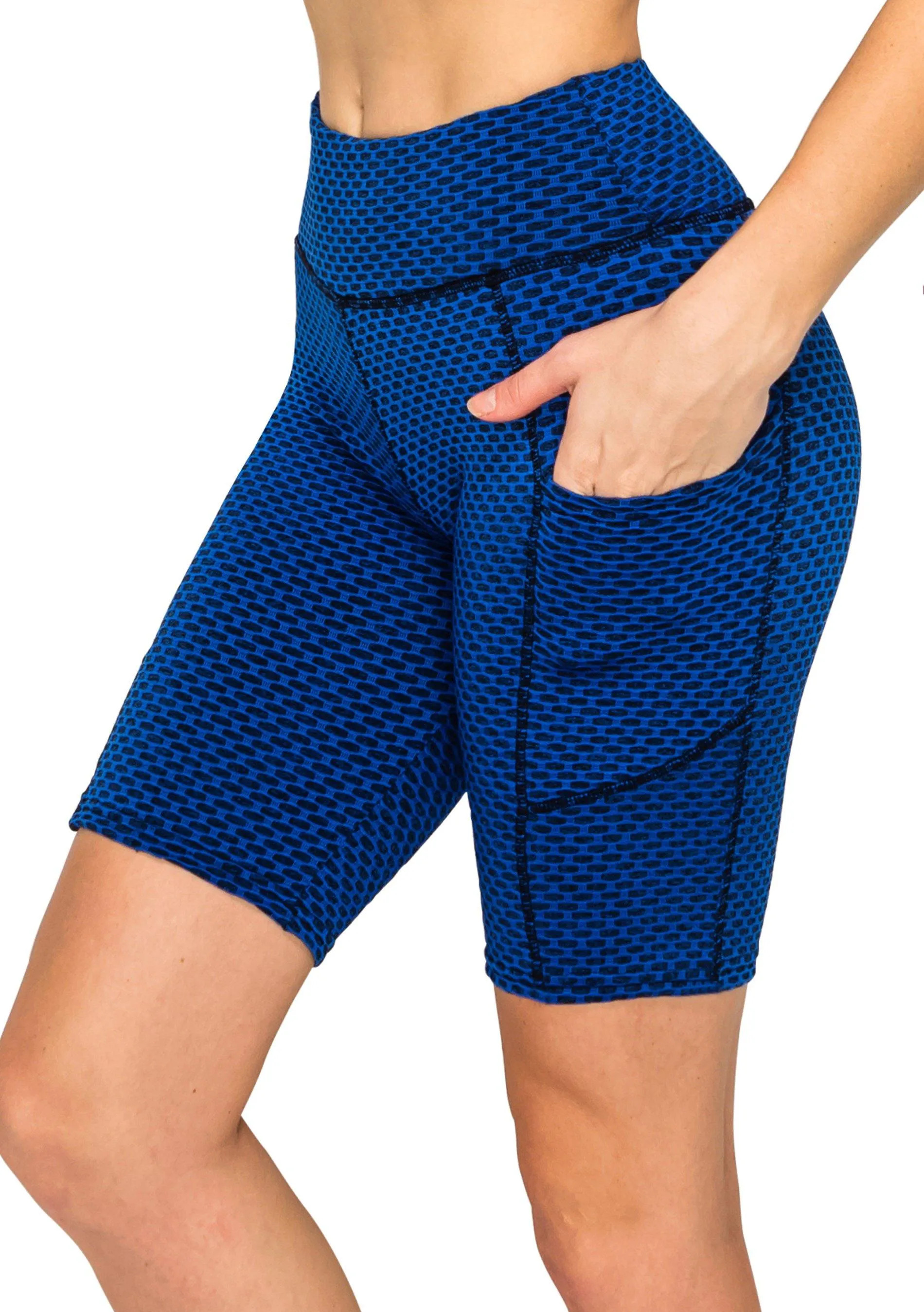 Textured 3D Booty Bike Shorts - High Waist Compression Slimming Butt Lift Checkered Biker Shorts with Pockets