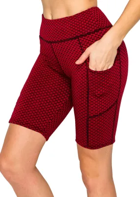 Textured 3D Booty Bike Shorts - High Waist Compression Slimming Butt Lift Checkered Biker Shorts with Pockets