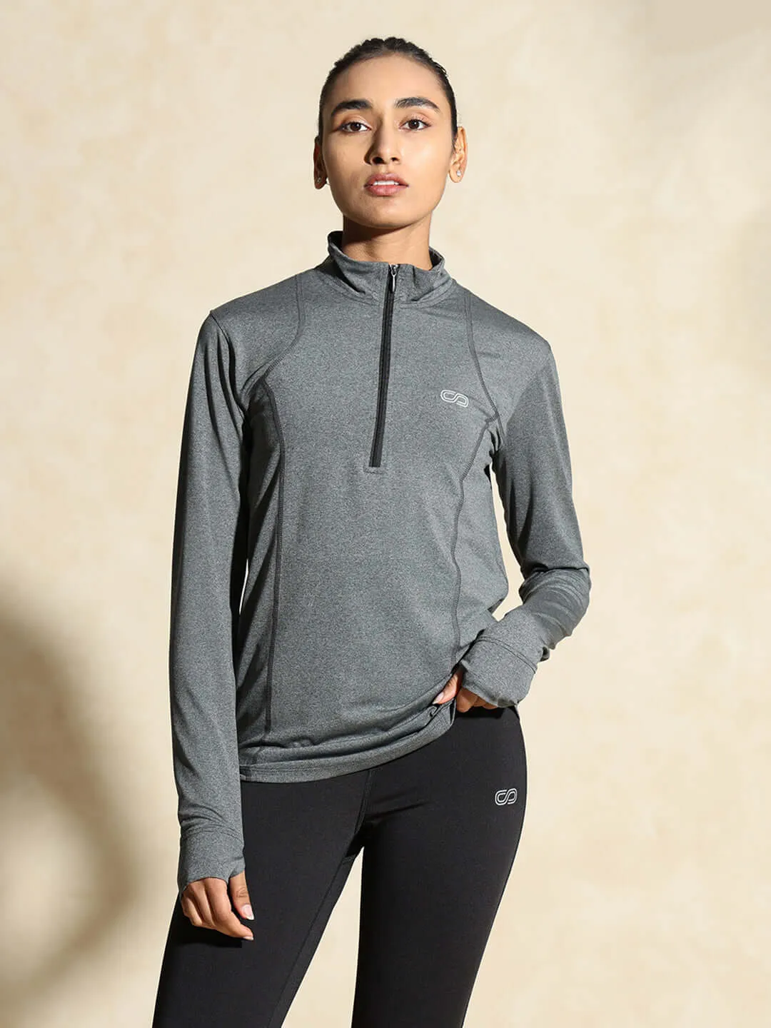 Women's Ath Runner Zip Neck Dark Grey Melange