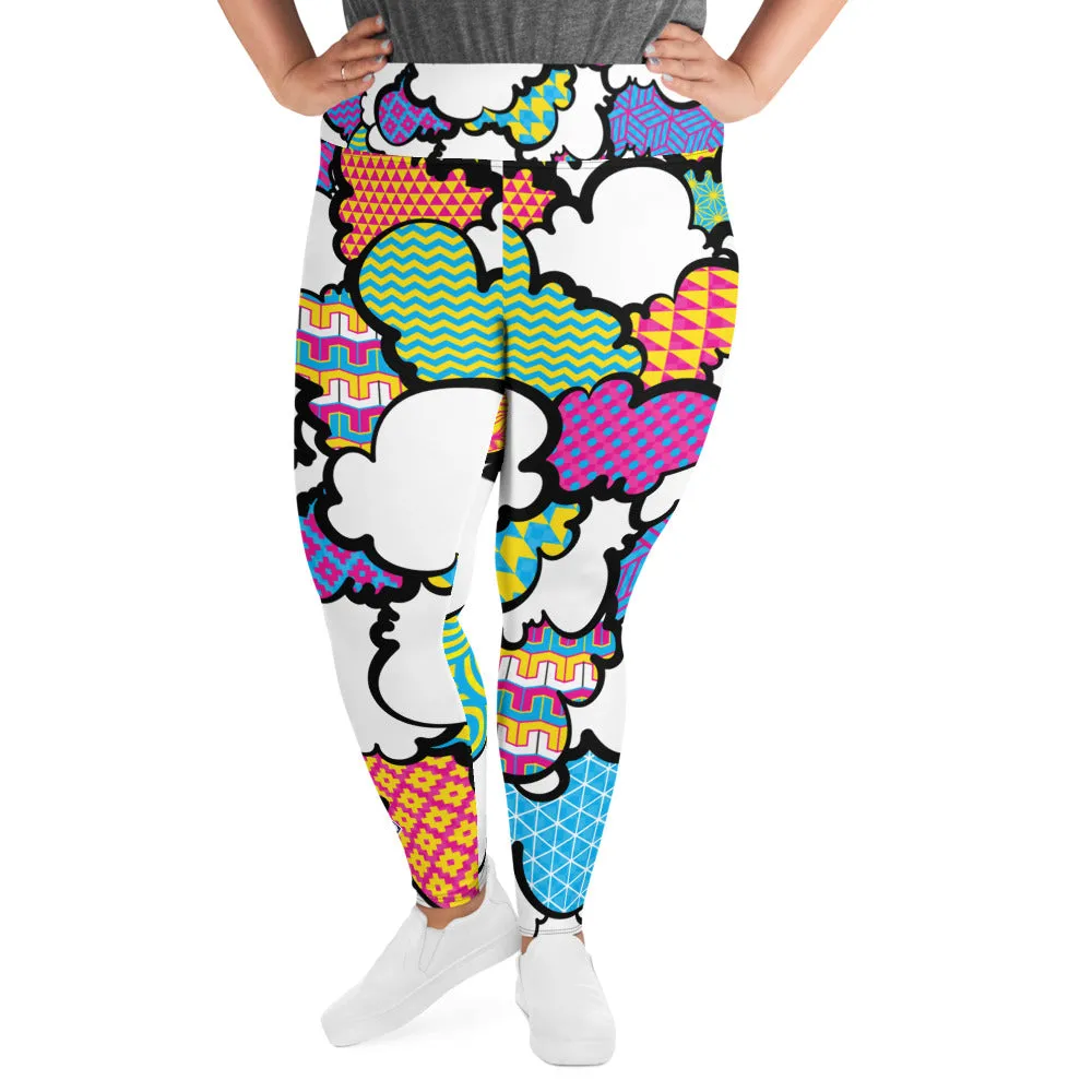 Women's CMYK Graffiti Clouds Plus Size Yoga Pants Workout Leggings For Jiu Jitsu 001