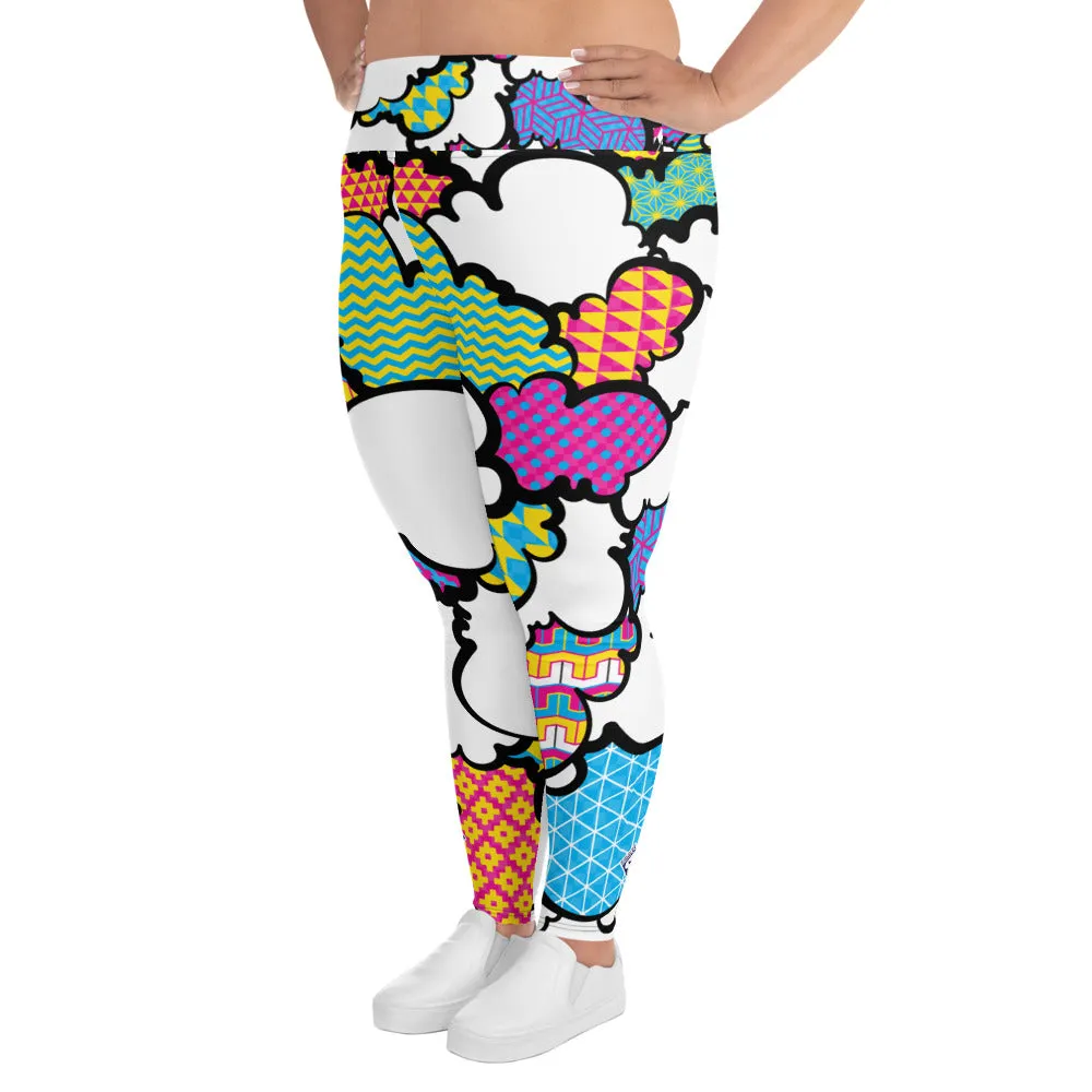 Women's CMYK Graffiti Clouds Plus Size Yoga Pants Workout Leggings For Jiu Jitsu 001